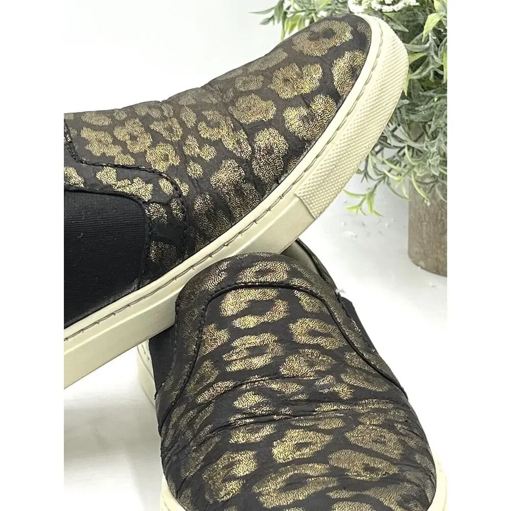 LANVIN Paris Metallic Black Gold Leopard Slip on Brocade Sneaker Size 38‎ /US 7
